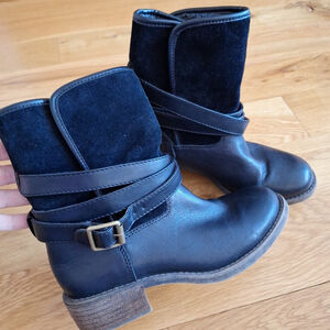 Lucky Brand Declan’s Black Leather Mid Calf Boot Womens Size 7M Declann Faux Fur